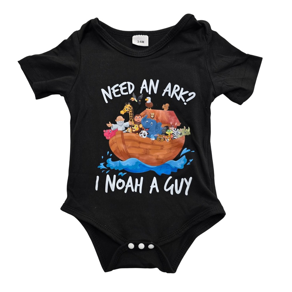 Noah's Ark I Noah A Guy Baby Bodysuit Black Short Sleeve Graphic Snaps 3-6M